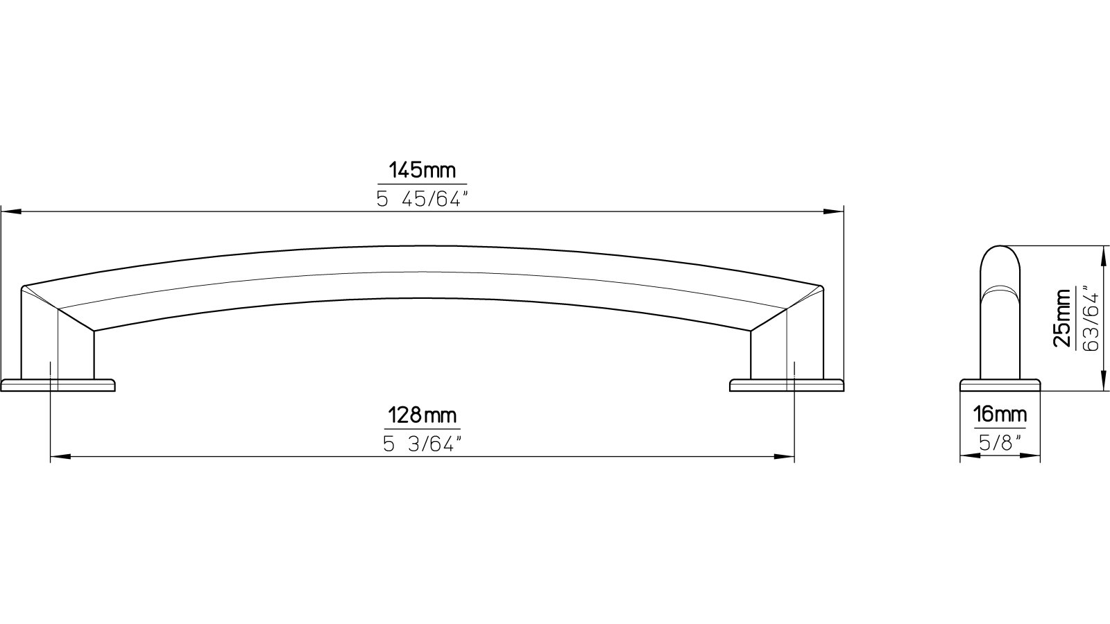 Griff Greiz Druckguss vernickelt feingeschliffen - 145 mm lang  vor weißem Hintergrund