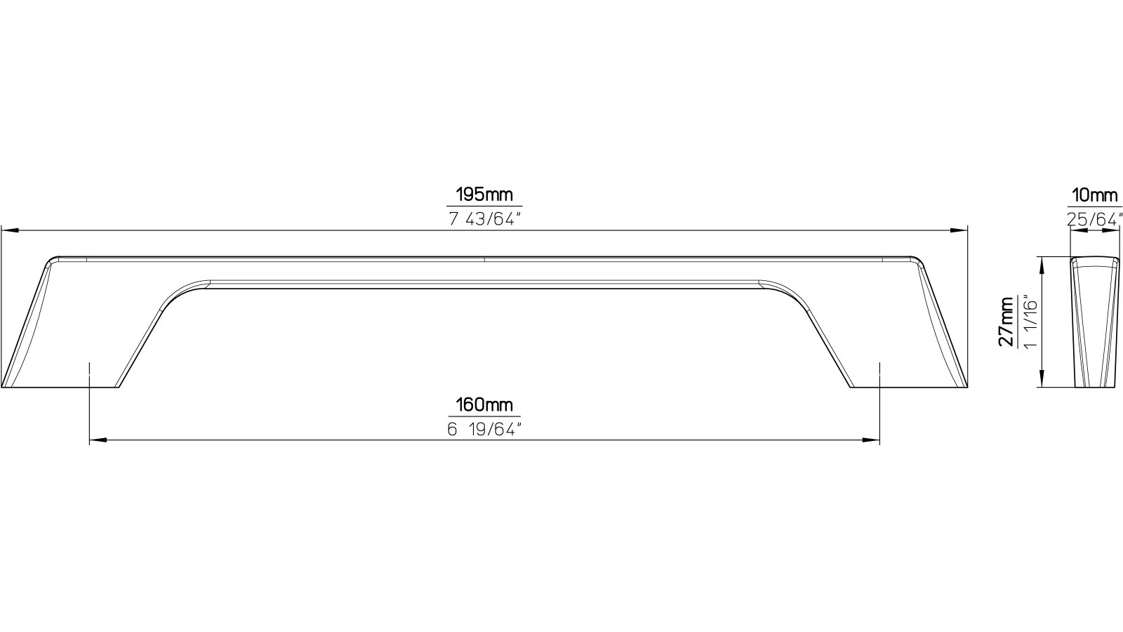 Griff Grenzhausen Druckguss schwarz matt pulverbeschichtet - 196 mm lang  vor weißem Hintergrund