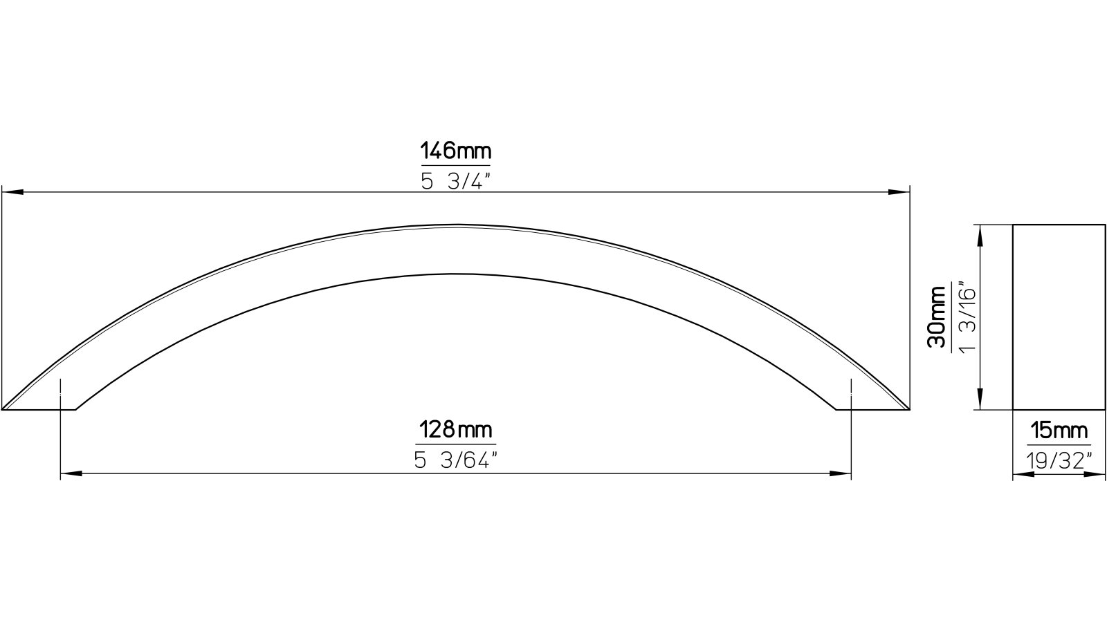 Griff Greven Druckguss chrom glänzend - 146 mm lang  vor weißem Hintergrund