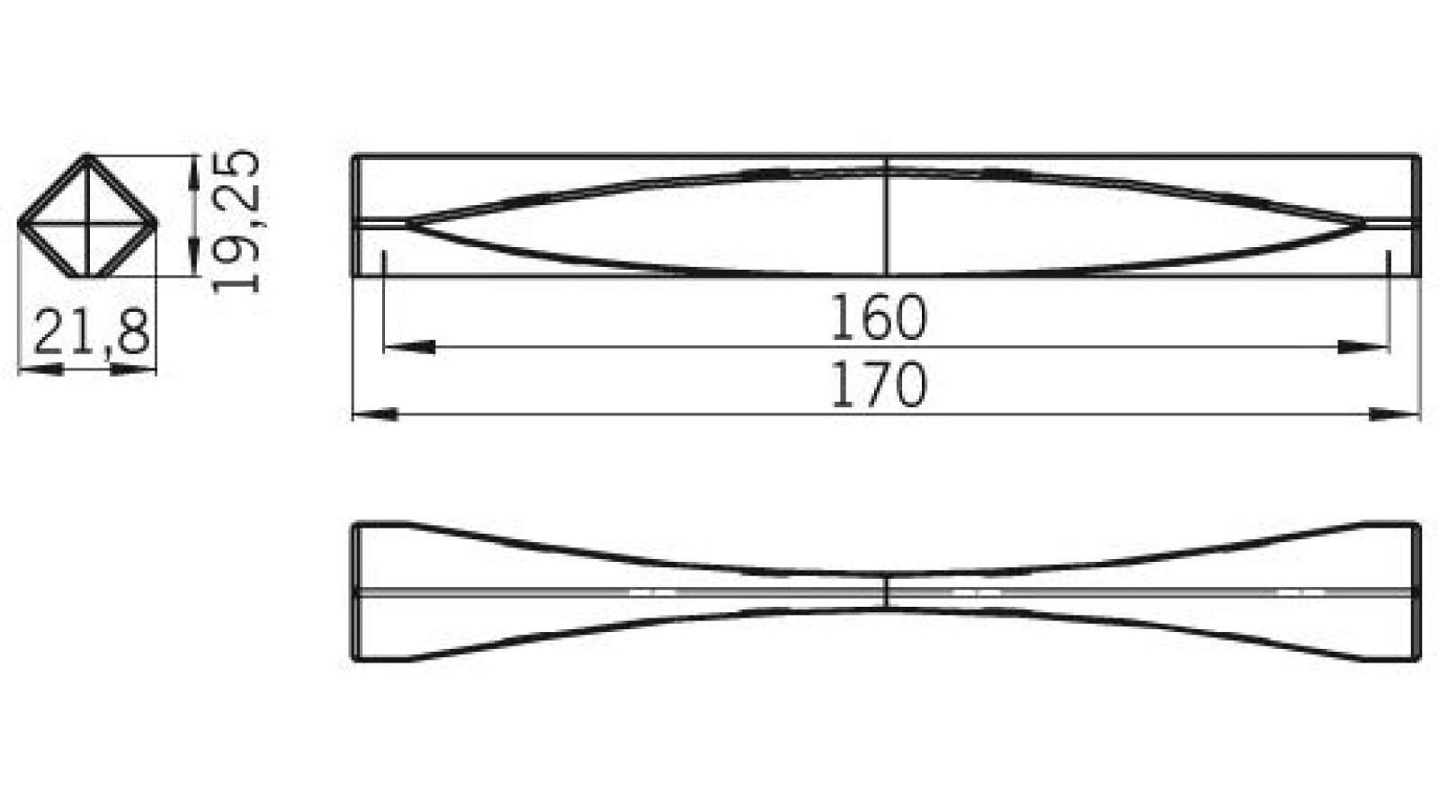 Griff Grimma Druckguss alufarbig pulverbeschichtet - 170 mm lang  vor weißem Hintergrund