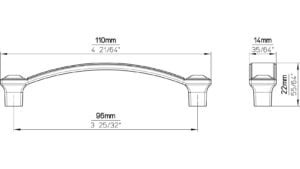 Griff Gunzenhausen Druckguss alufarbig pulverbeschichtet swarovski® kristalle - 110 mm lang  vor weißem Hintergrund