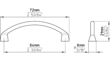 Griff Halberstadt Druckguss chrom glänzend - 73 mm lang  vor weißem Hintergrund