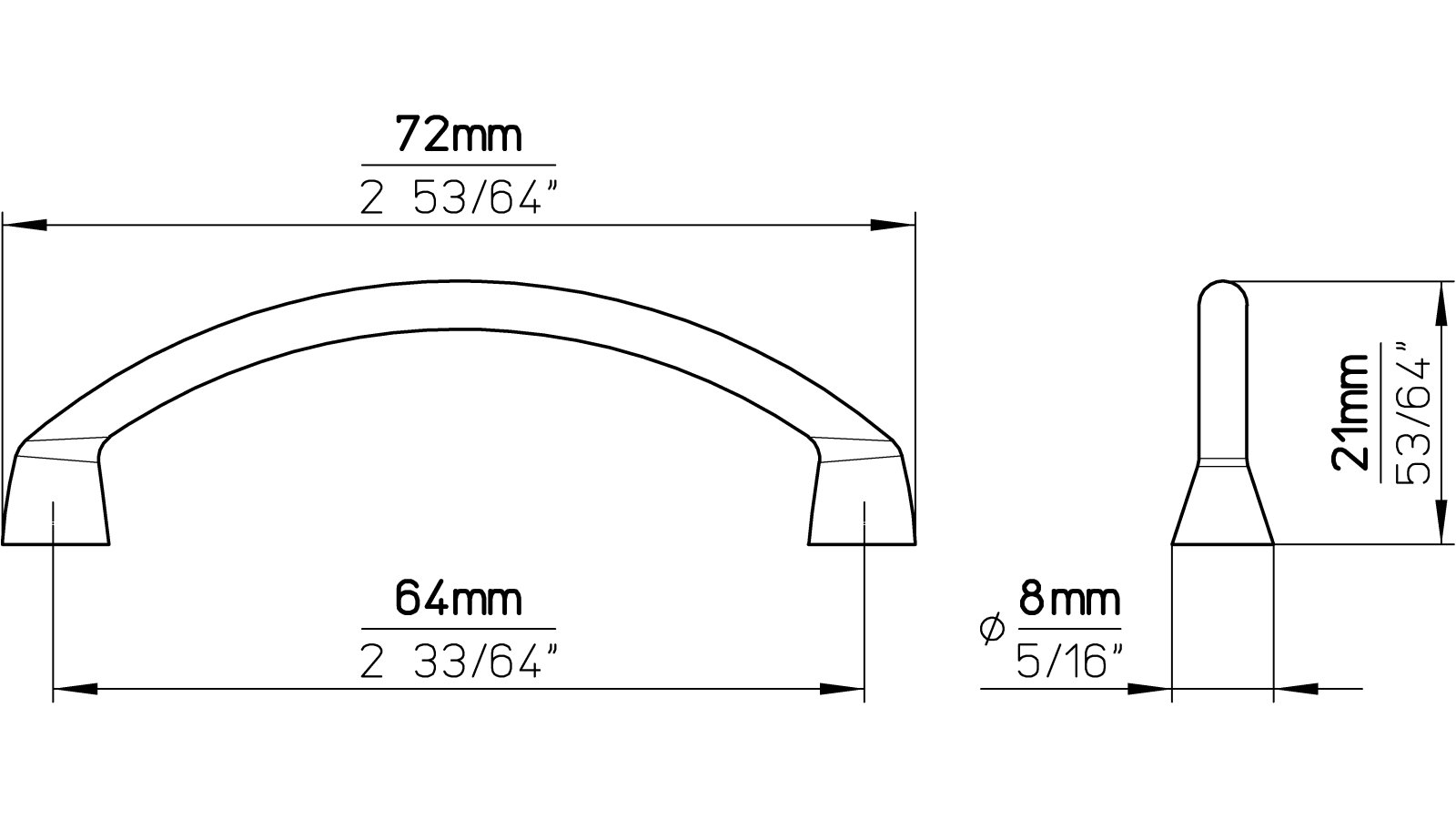 Moebelgriff-Halberstadt-chrom-Zinkdruckguss-laenge-73-406138-technische-zeichnung Griff Halberstadt Druckguss chrom glänzend - 73 mm lang vor weißem Hintergrund