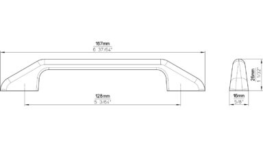 Griff Hannover Kunststoff metallisiert weißaluminium - 168 mm lang  vor weißem Hintergrund