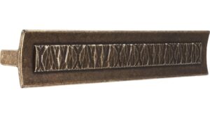 Griff Hille Druckguss altmessingfarbig brüniert getrommelt - 202 mm lang  vor weißem Hintergrund