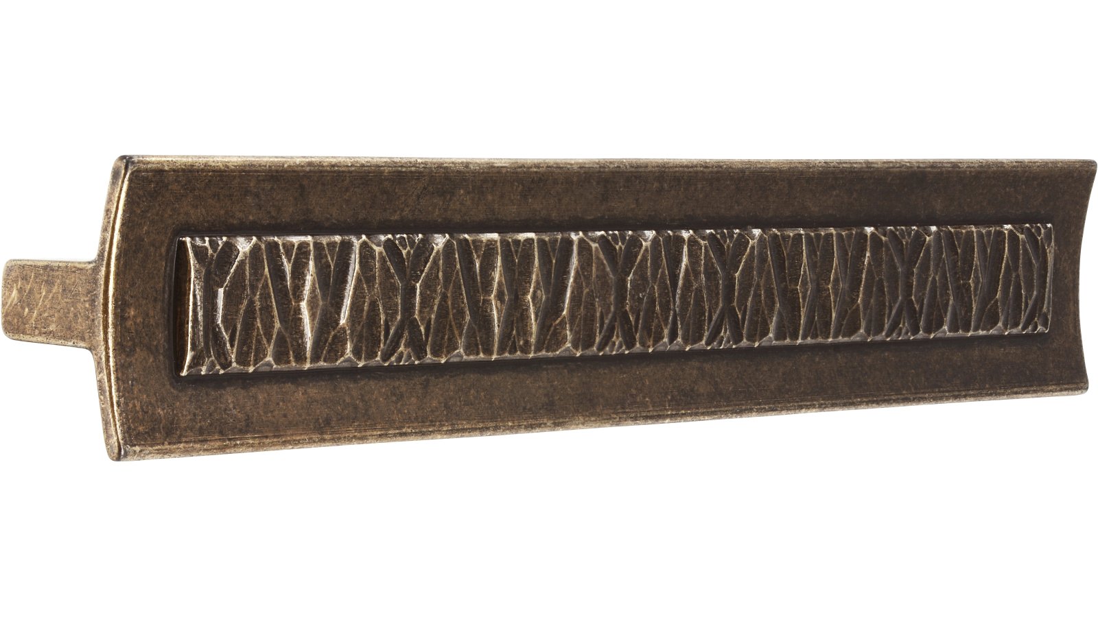 Griff Hille Druckguss altmessingfarbig brüniert getrommelt - 202 mm lang  vor weißem Hintergrund