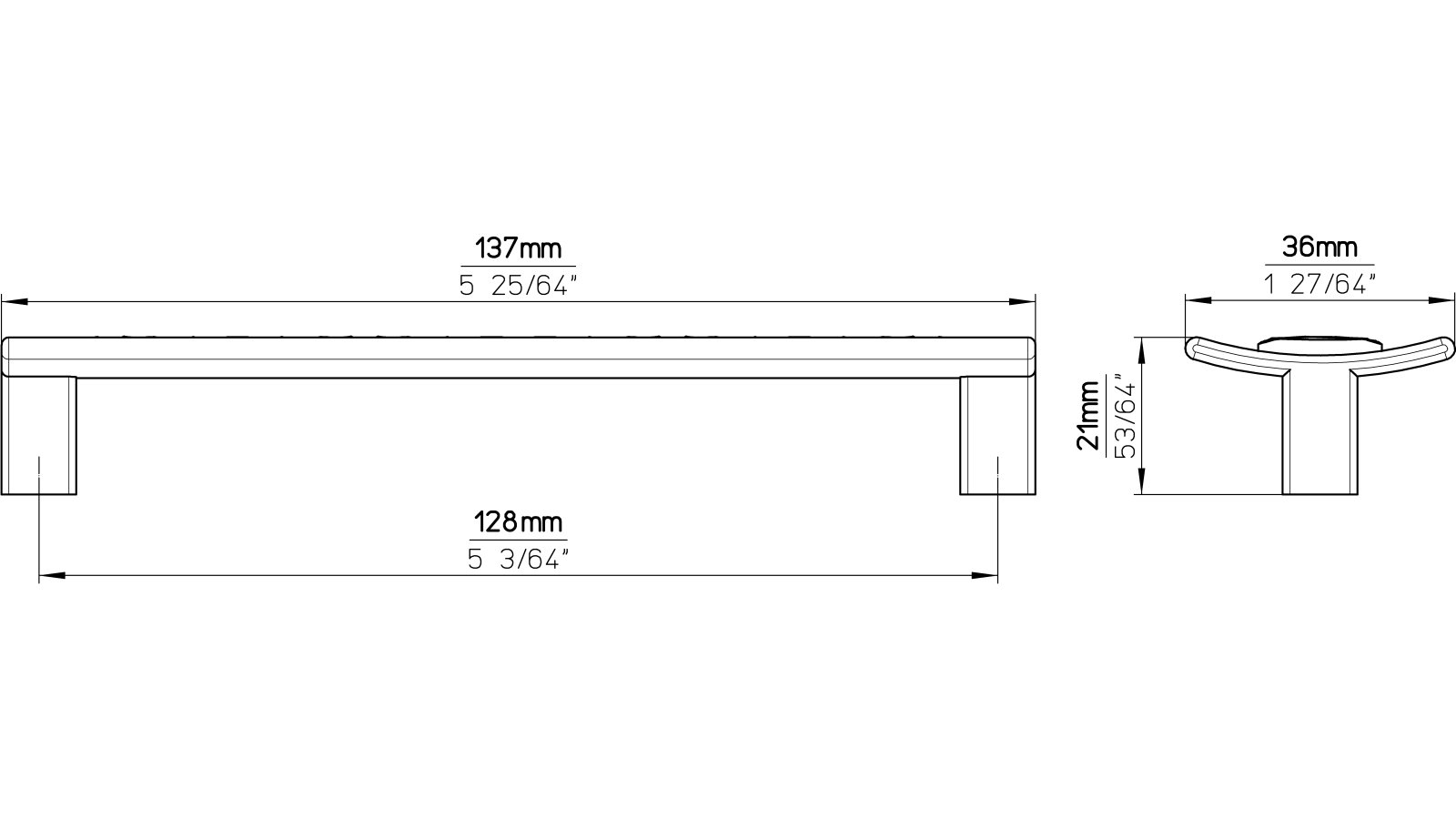 Griff Hille Druckguss chrom glänzend - 138 mm lang  vor weißem Hintergrund