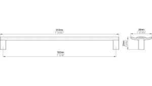 Griff Hille Druckguss chrom glänzend - 202 mm lang  vor weißem Hintergrund