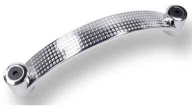 Griff Hirschberg Kunststoff metallisiert chrom glänzend schwarz - 146 mm lang vor weißem Hintergrund