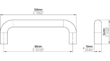 Griff Hösbach Kunststoff schwarz 2 stück - 106 mm lang  vor weißem Hintergrund