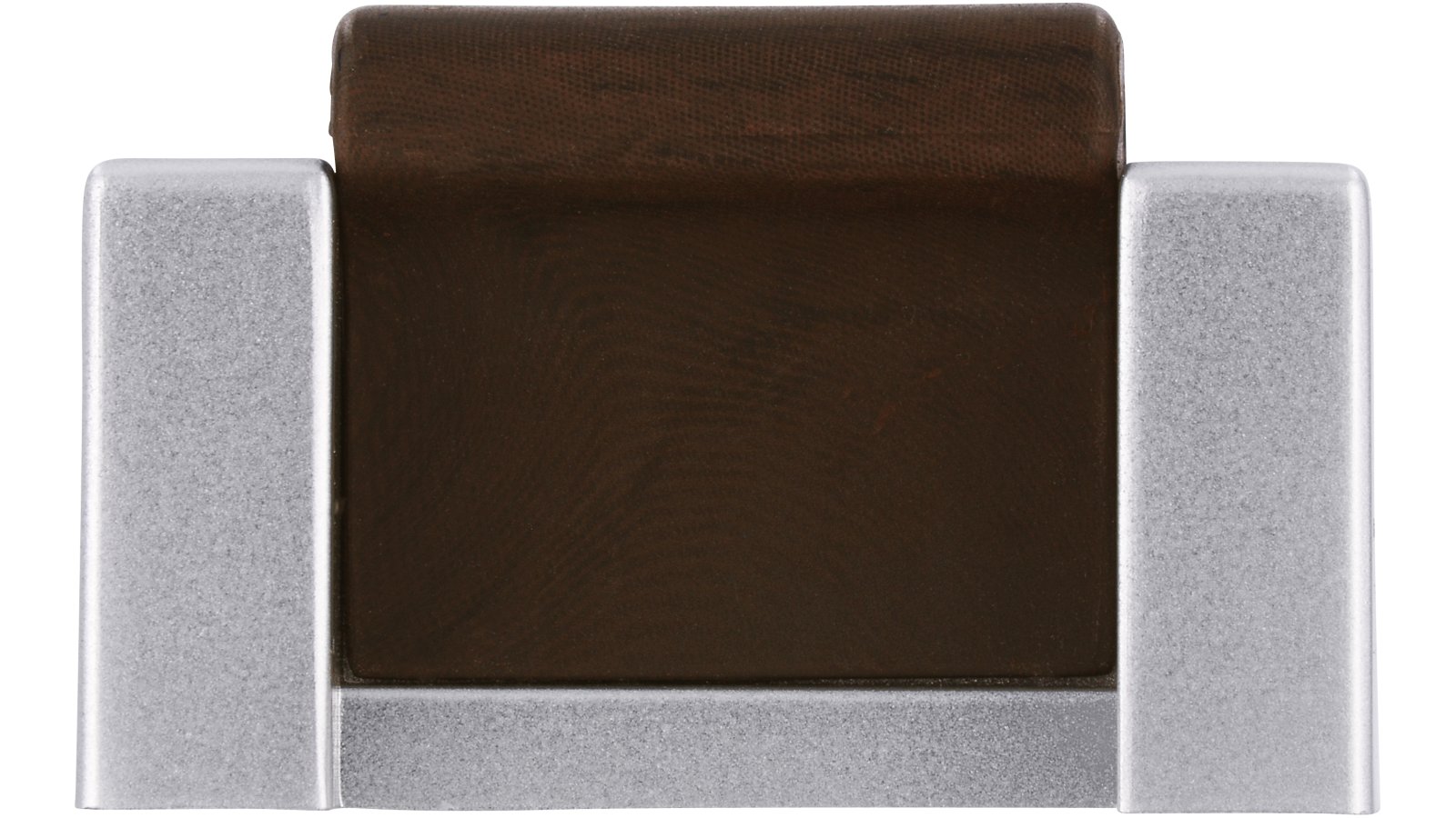 Griff Holzgerlingen Kunststoff holzeffekt nussbraun metallisiert chrom - 40 mm lang  vor weißem Hintergrund