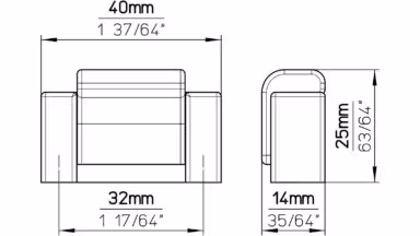 Griff Holzgerlingen Kunststoff holzeffekt nussbraun metallisiert chrom - 40 mm lang  vor weißem Hintergrund