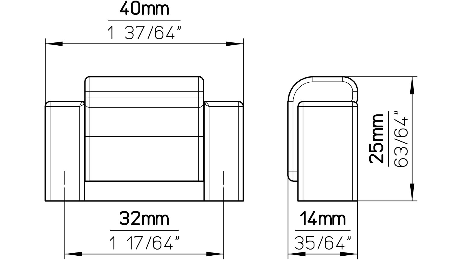 Griff Holzgerlingen Kunststoff holzeffekt nussbraun metallisiert chrom - 40 mm lang  vor weißem Hintergrund