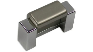 Griff Holzgerlingen Kunststoff metallisiert - nickel, Kunststoff metallisiert - chrom glänzend - 40 mm lang vor weißem Hintergrund