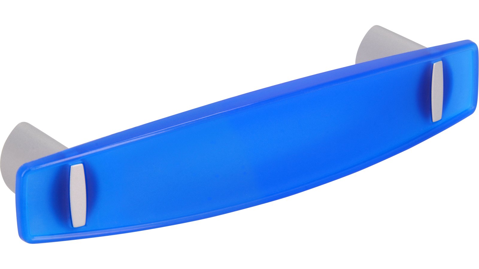 Griff Homburg Kunststoff glaseffekt matt blau metallisiert weißaluminium - 123 mm lang  vor weißem Hintergrund