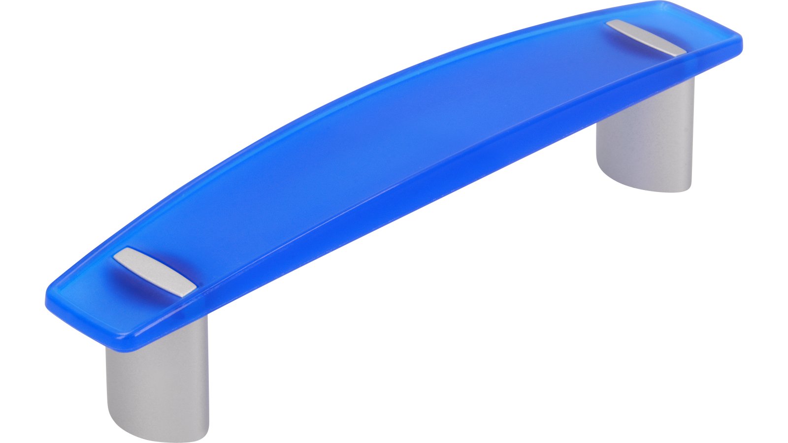 Griff Homburg Kunststoff glaseffekt matt blau metallisiert weißaluminium - 123 mm lang  vor weißem Hintergrund