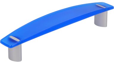 Griff Homburg Kunststoff glaseffekt matt blau metallisiert weißaluminium - 155 mm lang vor weißem Hintergrund