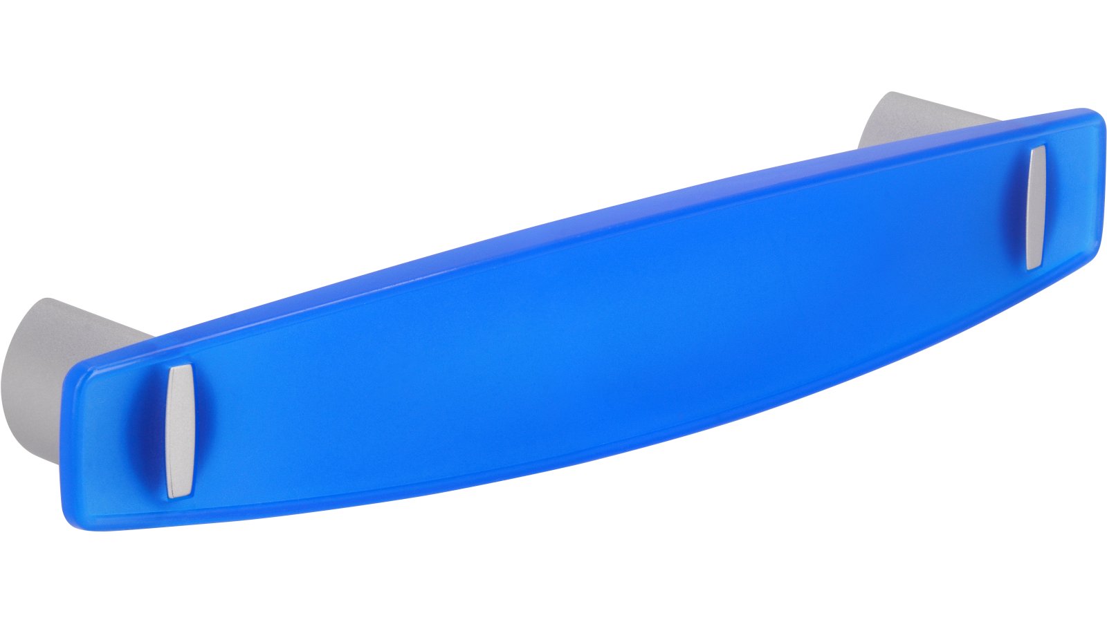 Griff Homburg Kunststoff glaseffekt matt blau metallisiert weißaluminium - 155 mm lang  vor weißem Hintergrund