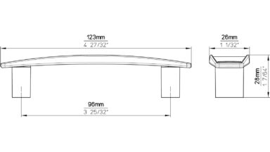 Griff Homburg Kunststoff glaseffekt matt natur metallisiert weißaluminium - 123 mm lang  vor weißem Hintergrund
