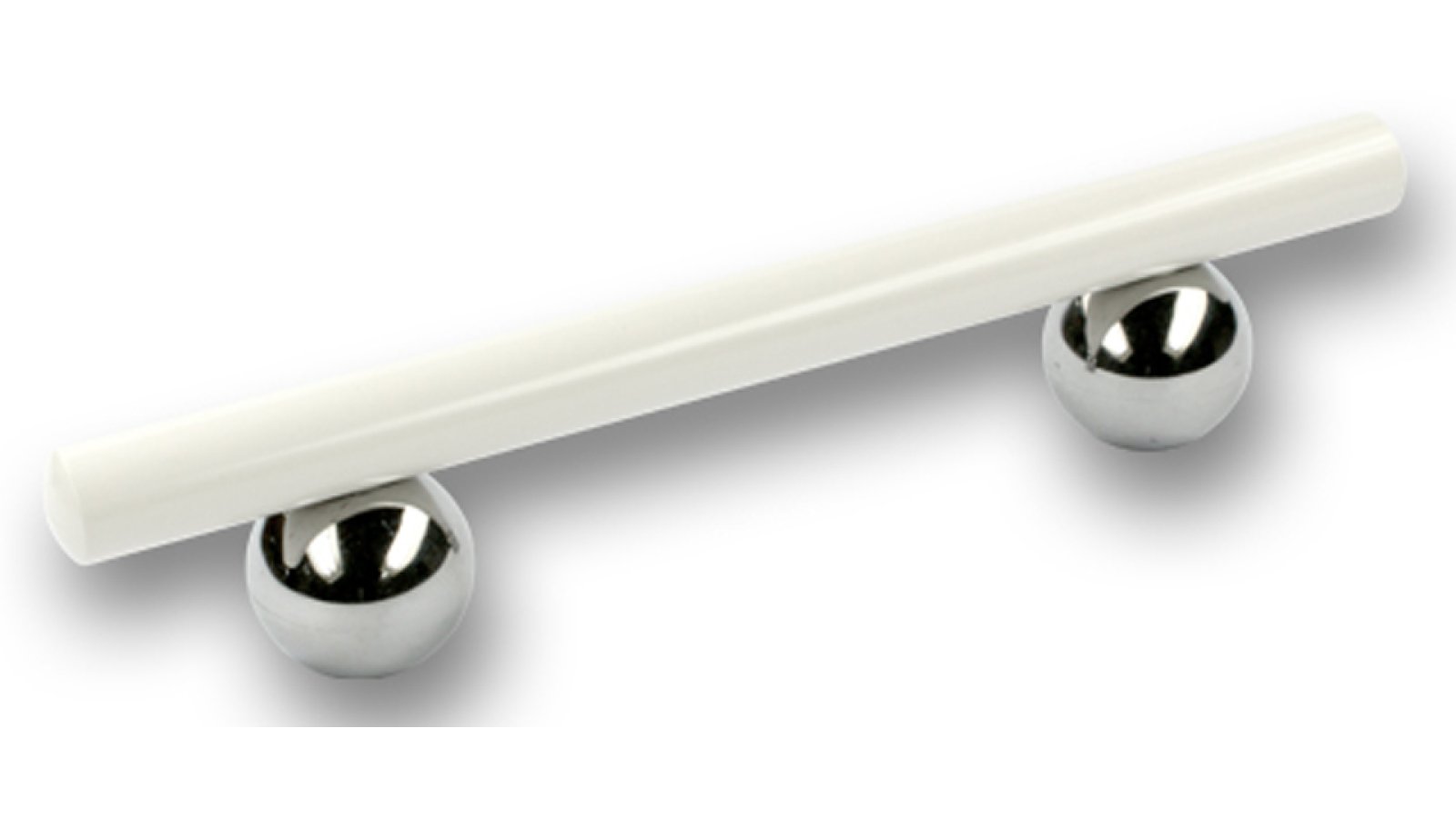 Moebelgriff-Ingolstadt-chrom-weiss-Kunststoff-laenge-160-758948 Griff Ingolstadt Kunststoff - weiß, Kunststoff galvanisiert - chrom glänzend - 160 mm lang vor weißem Hintergrund