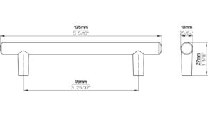 Griff Kaltenkirchen Druckguss vernickelt feingeschliffen - 135 mm lang  vor weißem Hintergrund
