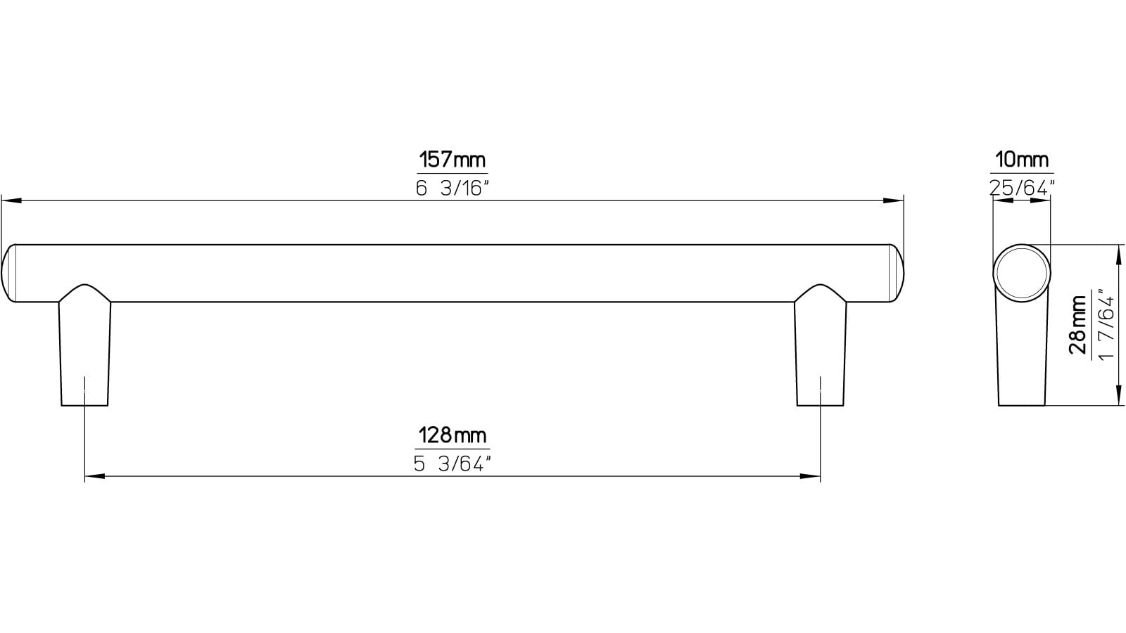 Griff Kaltenkirchen Druckguss vernickelt feingeschliffen - 157 mm lang  vor weißem Hintergrund