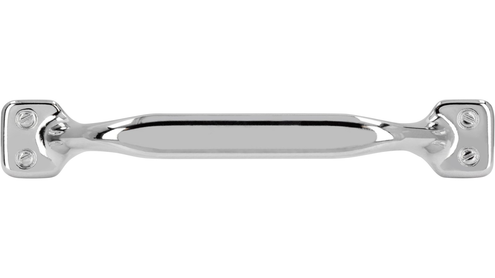 Griff Kamen Druckguss chrom glänzend - 128 mm lang  vor weißem Hintergrund