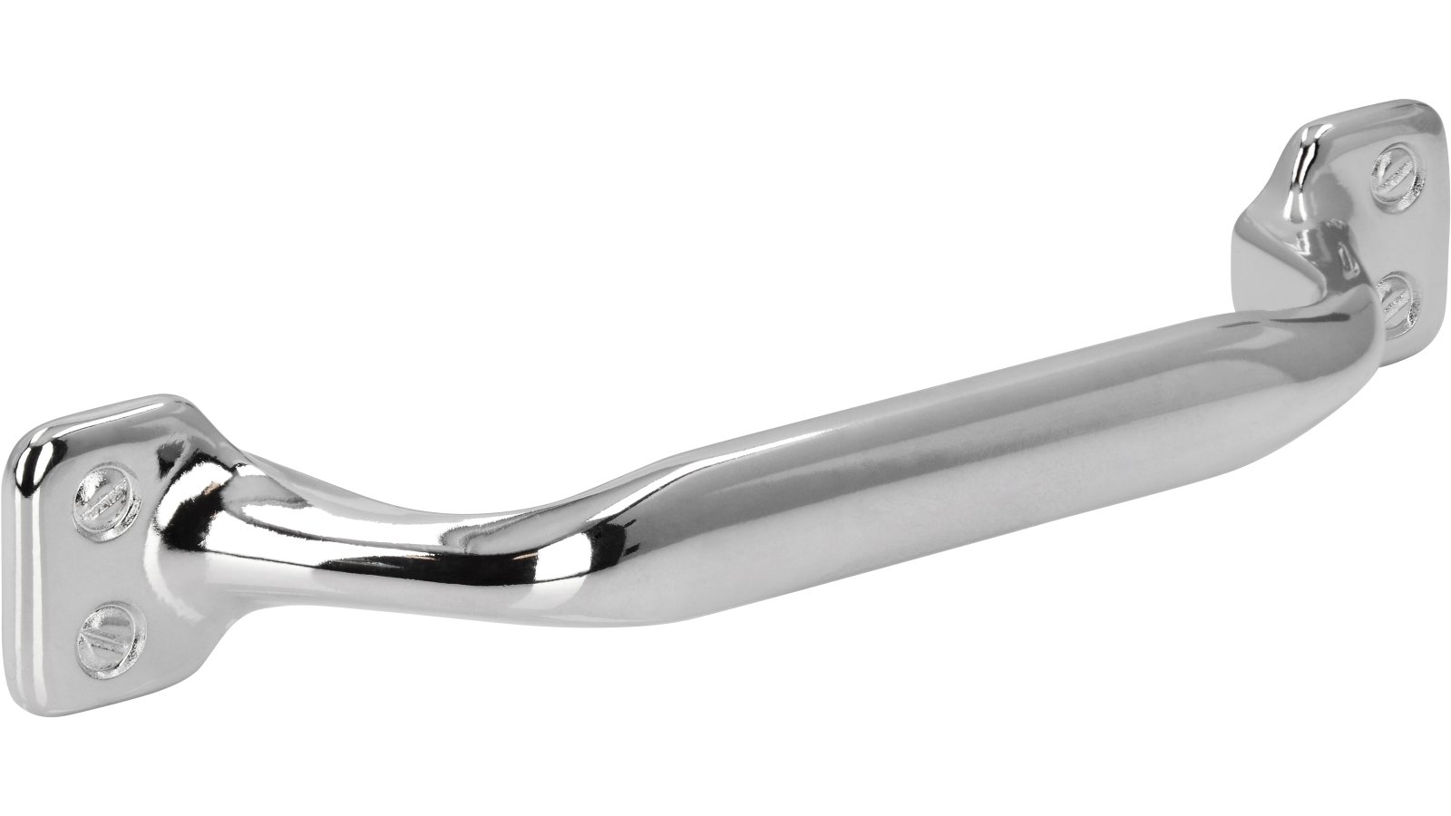 Griff Kamen Druckguss chrom glänzend - 128 mm lang  vor weißem Hintergrund