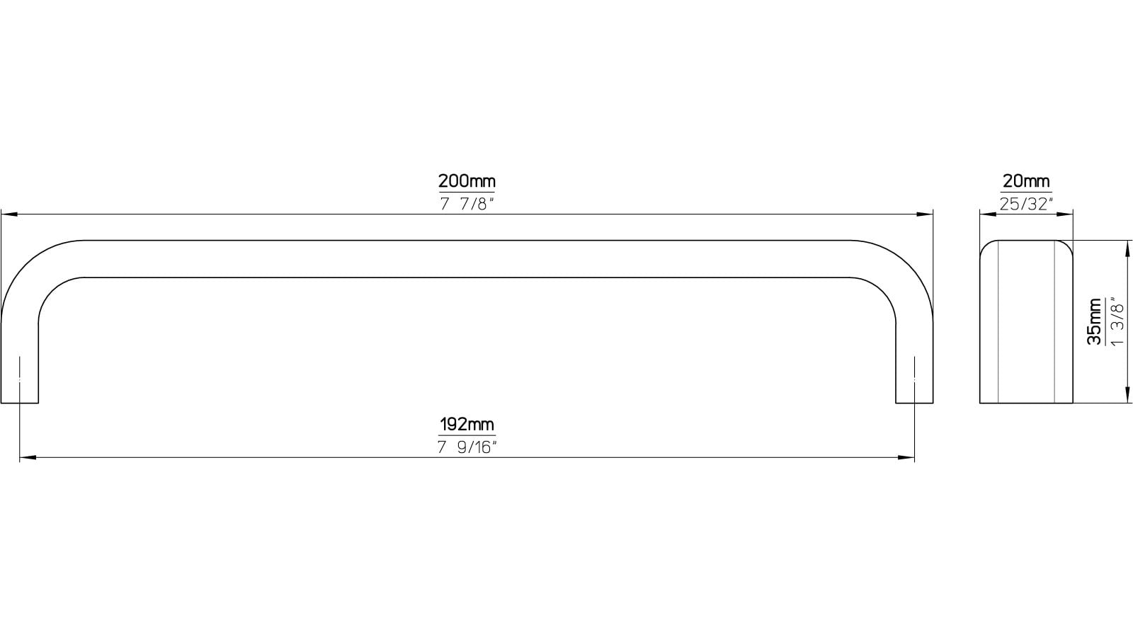 Griff Kelkheim Aluminium silber natur matt - 200 mm lang  vor weißem Hintergrund