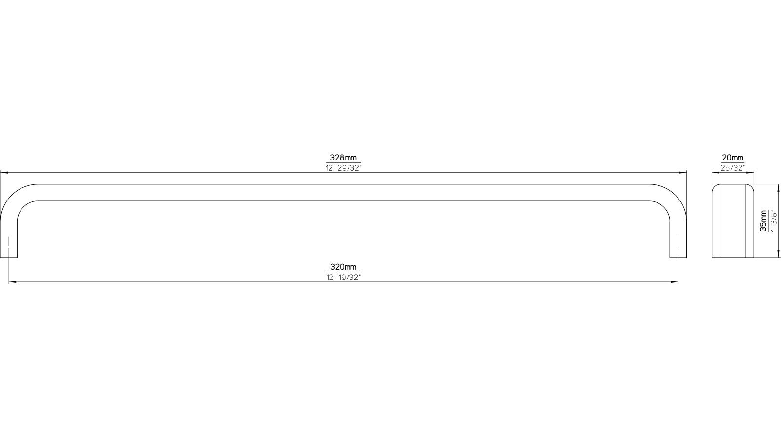 Griff Kelkheim Aluminium silber natur matt - 328 mm lang  vor weißem Hintergrund