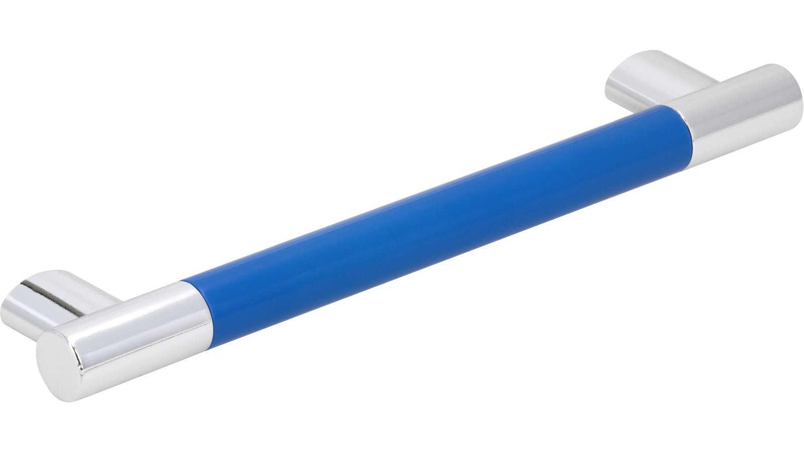 Griff Kerpen Kunststoff brilliantblau metallisiert chrom glänzend - 154 mm lang  vor weißem Hintergrund