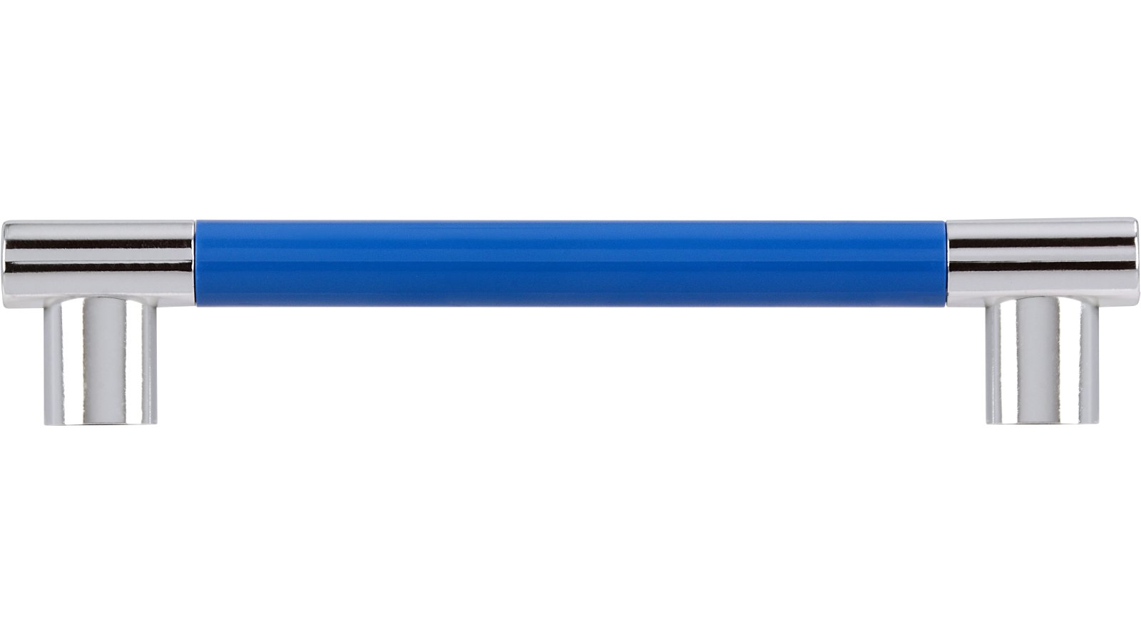 Griff Kerpen Kunststoff brilliantblau metallisiert chrom glänzend - 154 mm lang  vor weißem Hintergrund