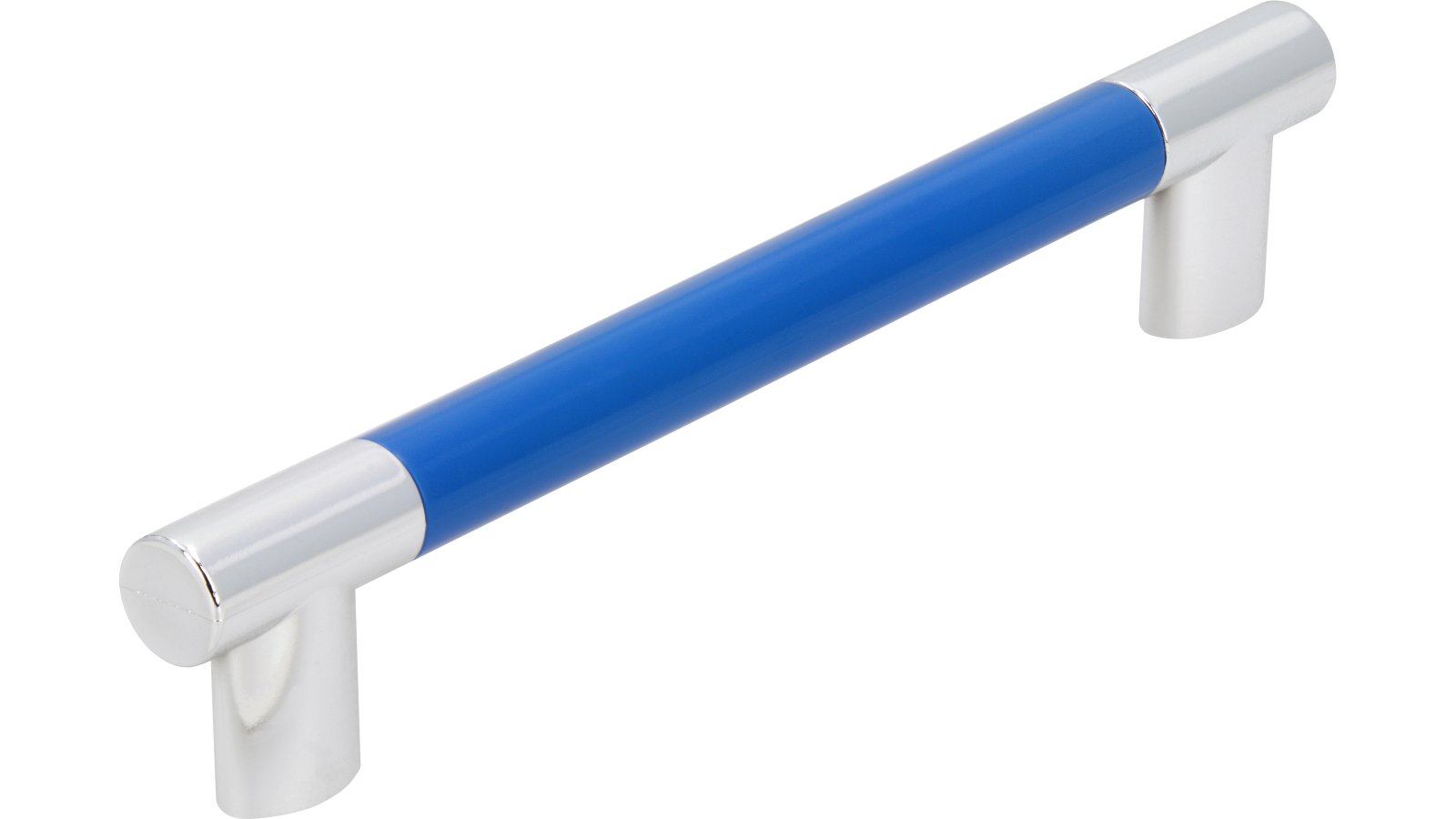 Griff Kerpen Kunststoff brilliantblau metallisiert chrom glänzend - 154 mm lang  vor weißem Hintergrund