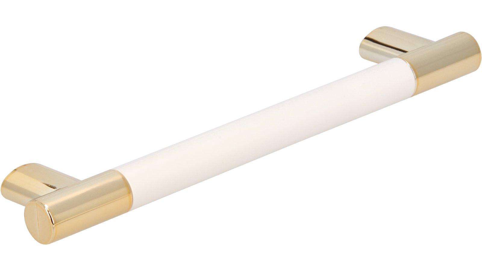 Griff Kerpen Kunststoff weiß metallisiert gold glänzend - 154 mm lang  vor weißem Hintergrund