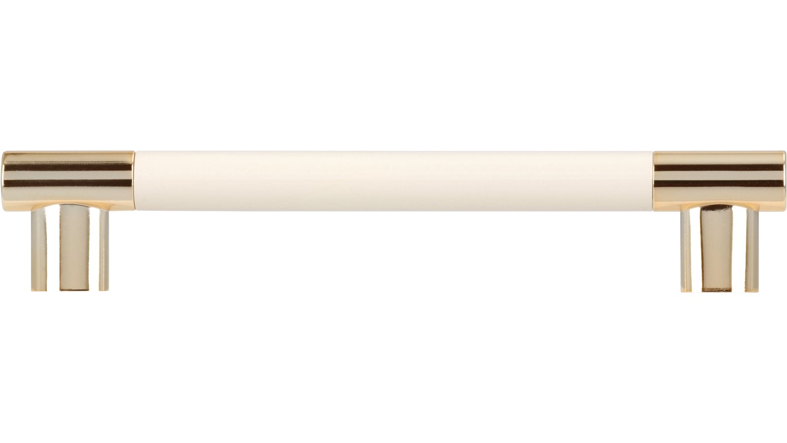 Griff Kerpen Kunststoff weiß metallisiert gold glänzend - 154 mm lang  vor weißem Hintergrund