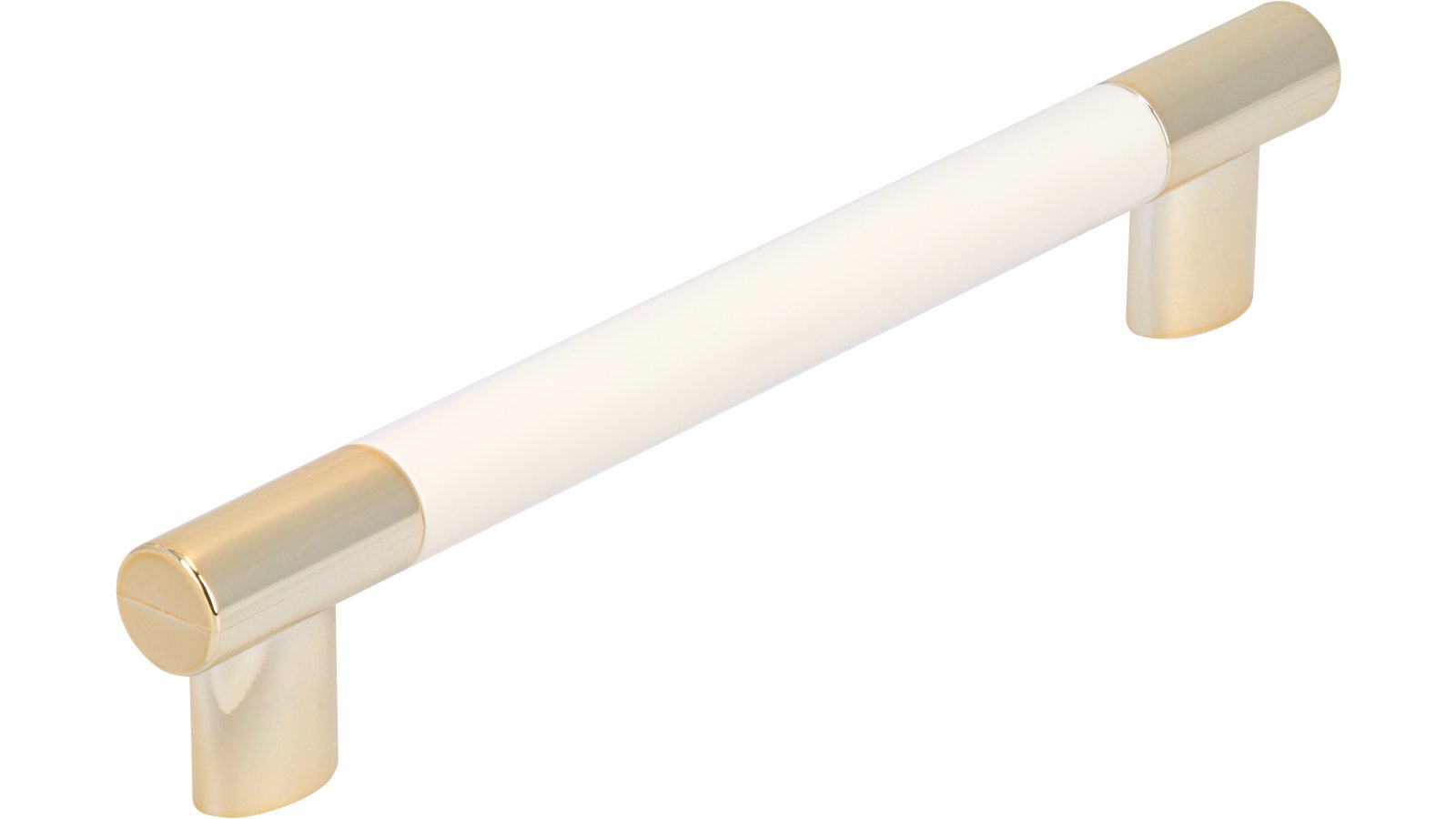 Griff Kerpen Kunststoff weiß metallisiert gold glänzend - 154 mm lang  vor weißem Hintergrund