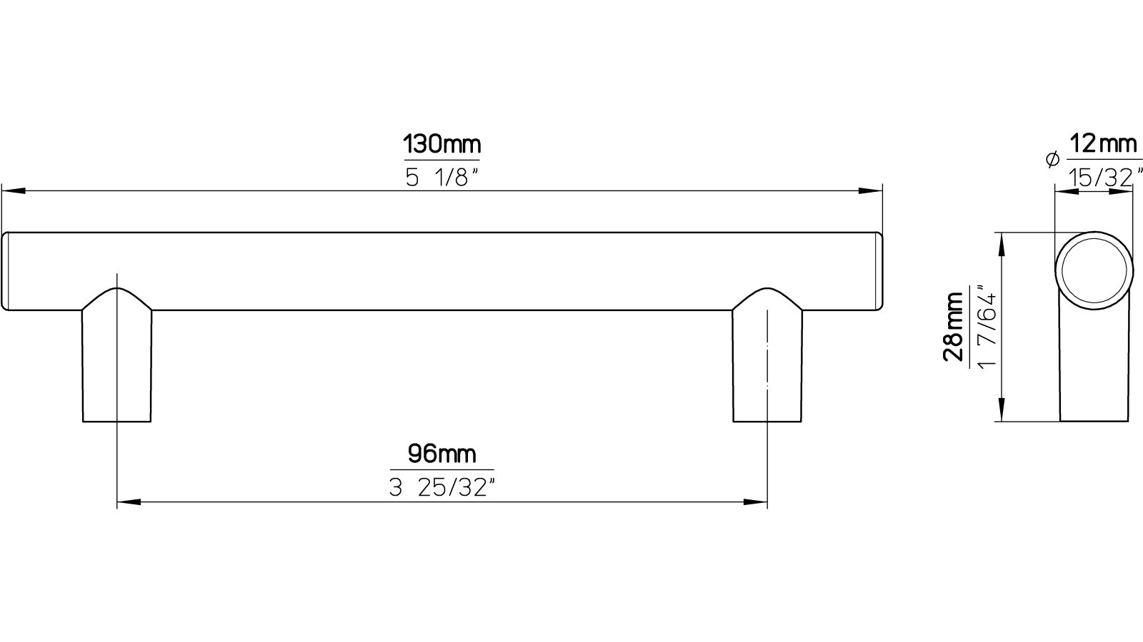 Griff Koblenz Kunststoff metallisiert weißaluminium - 130 mm lang  vor weißem Hintergrund