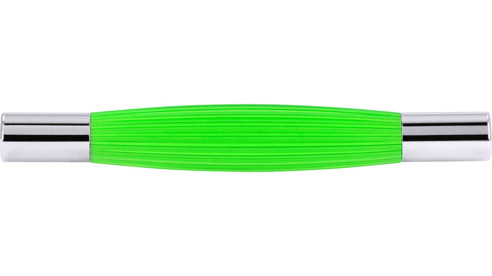 Griff Köln Kunststoff glaseffekt grün metallisiert chrom glänzend - 127 mm lang  vor weißem Hintergrund