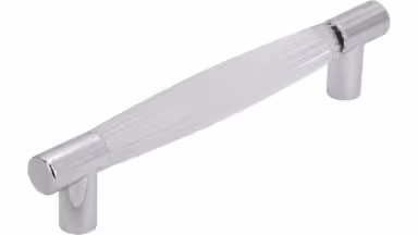 Griff Köln Kunststoff glaseffekt glasklar metallisiert chrom glänzend - 159 mm lang  vor weißem Hintergrund