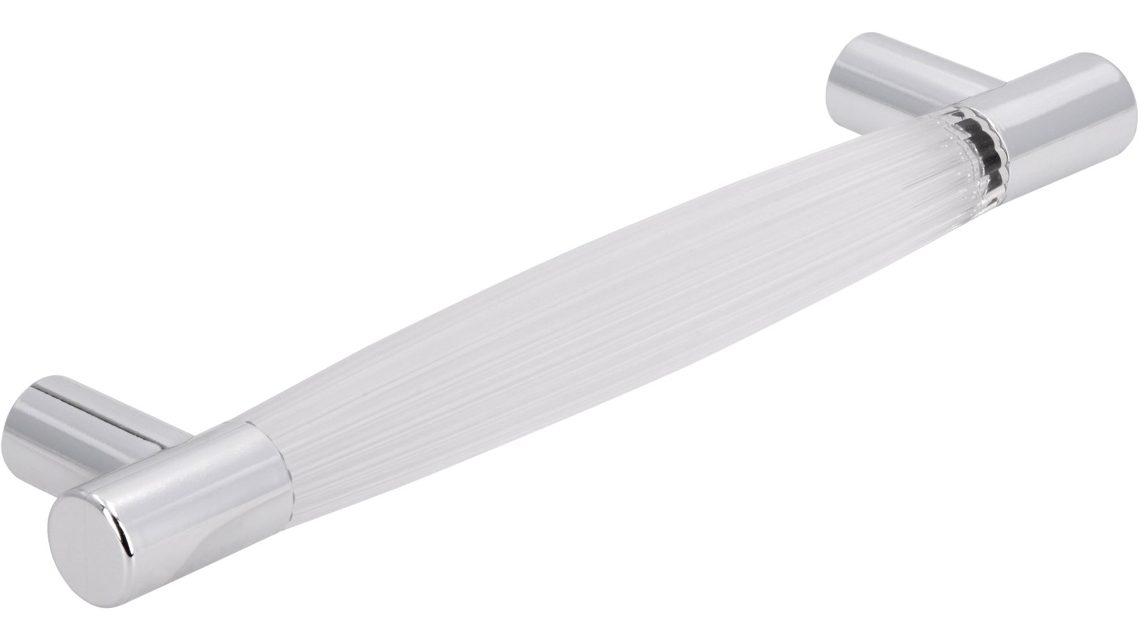 Moebelgriff-Koeln-chrom-transparent-Glas-Kunststoff-laenge-159-568990-seitlich Griff Köln Kunststoff glaseffekt glasklar metallisiert chrom glänzend - 159 mm lang vor weißem Hintergrund