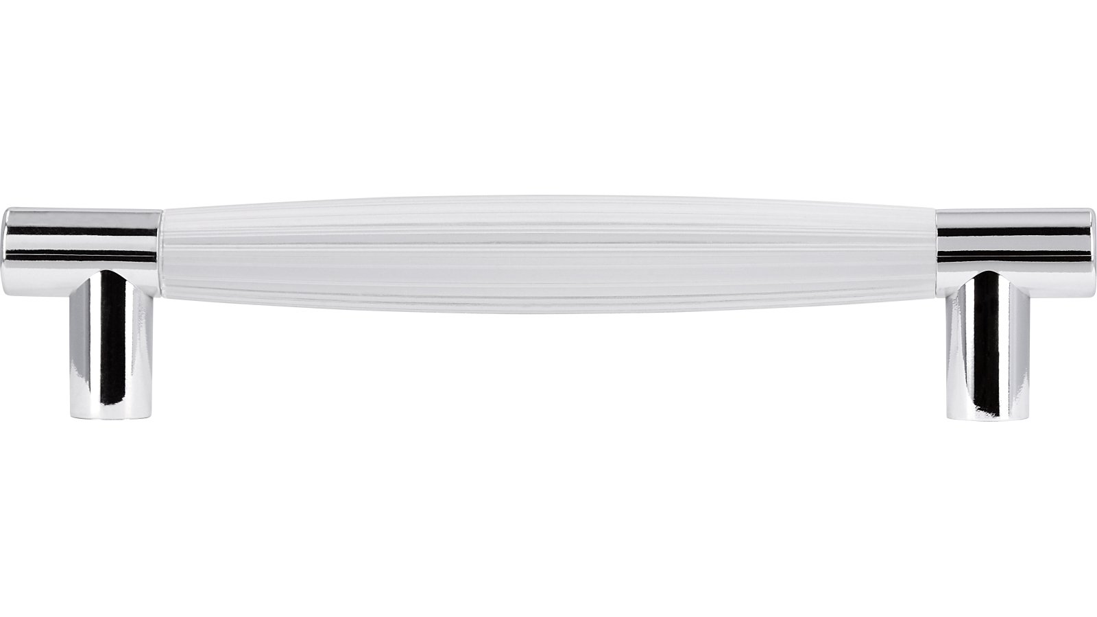 Moebelgriff-Koeln-chrom-transparent-Glas-Kunststoff-laenge-159-568990-stehend Griff Köln Kunststoff glaseffekt glasklar metallisiert chrom glänzend - 159 mm lang vor weißem Hintergrund