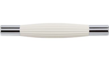 Griff Köln Kunststoff weiß metallisiert chrom glänzend - 127 mm lang  vor weißem Hintergrund