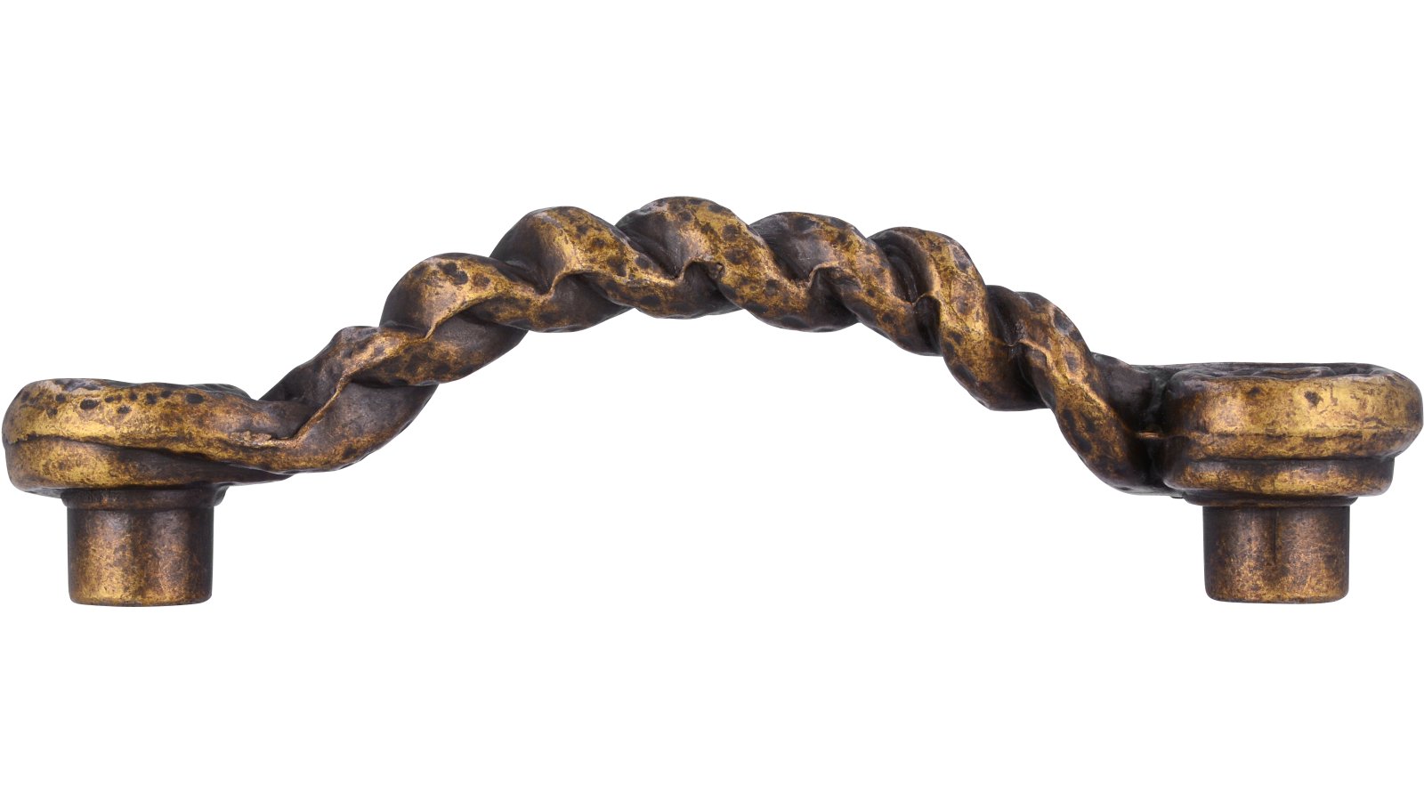 Griff Korbach Druckguss altmessingfarbig brüniert getrommelt - 120 mm lang  vor weißem Hintergrund