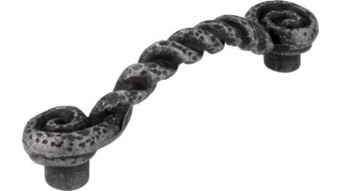 Griff Korbach Druckguss zinnfarbig antik - 120 mm lang  vor weißem Hintergrund