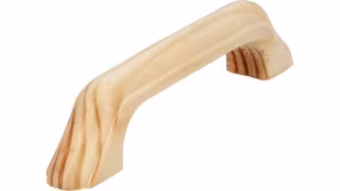 Griff Krumbach Holz kiefer natur lackiert - 120 mm lang  vor weißem Hintergrund