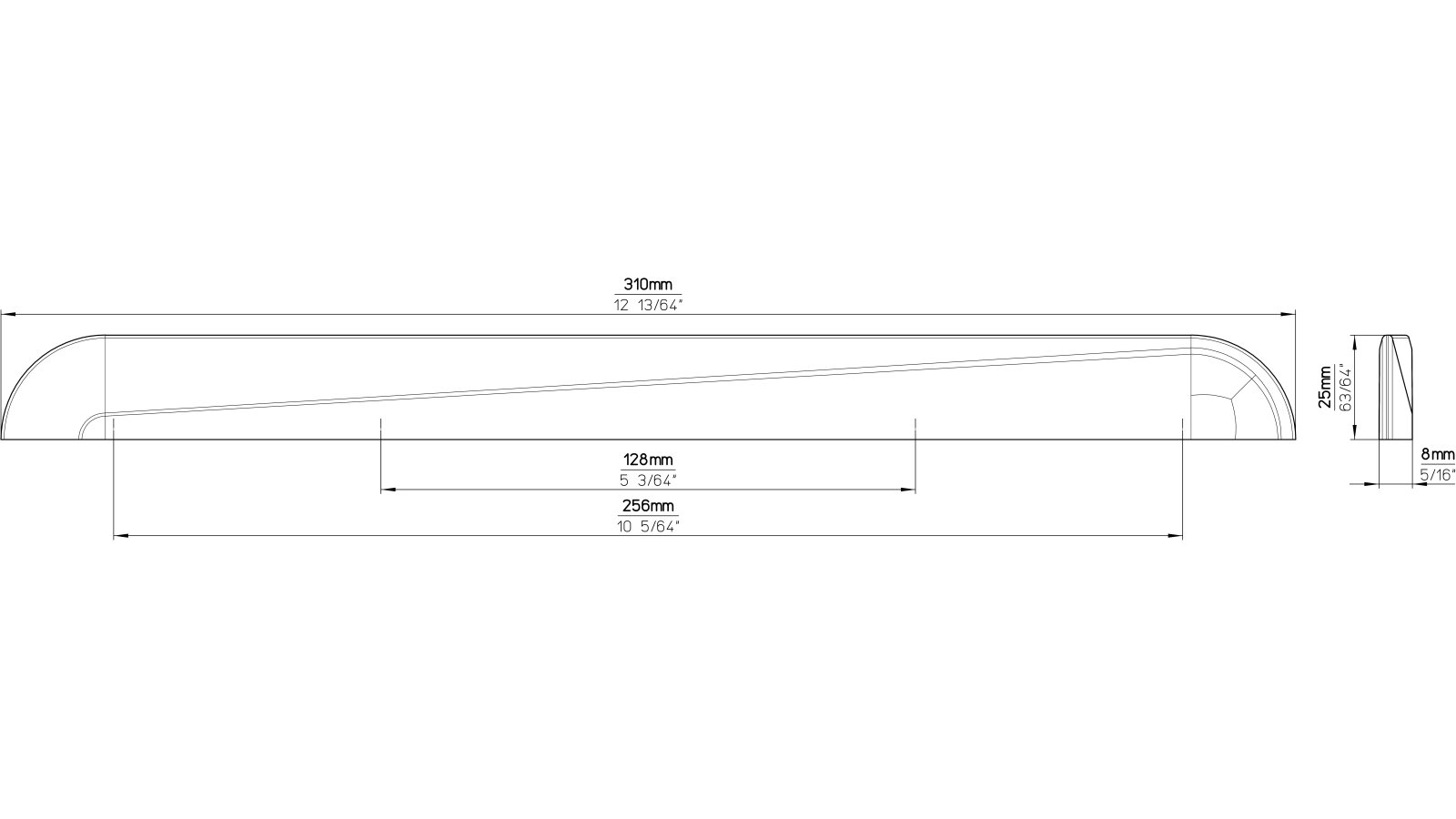 Griff Künzelsau Druckguss chrom glänzend - 310 mm lang  vor weißem Hintergrund