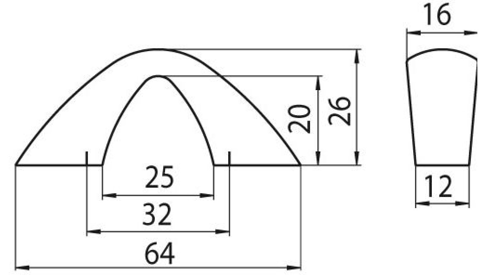Griff Landshut Kunststoff grau - 64 mm lang  vor weißem Hintergrund