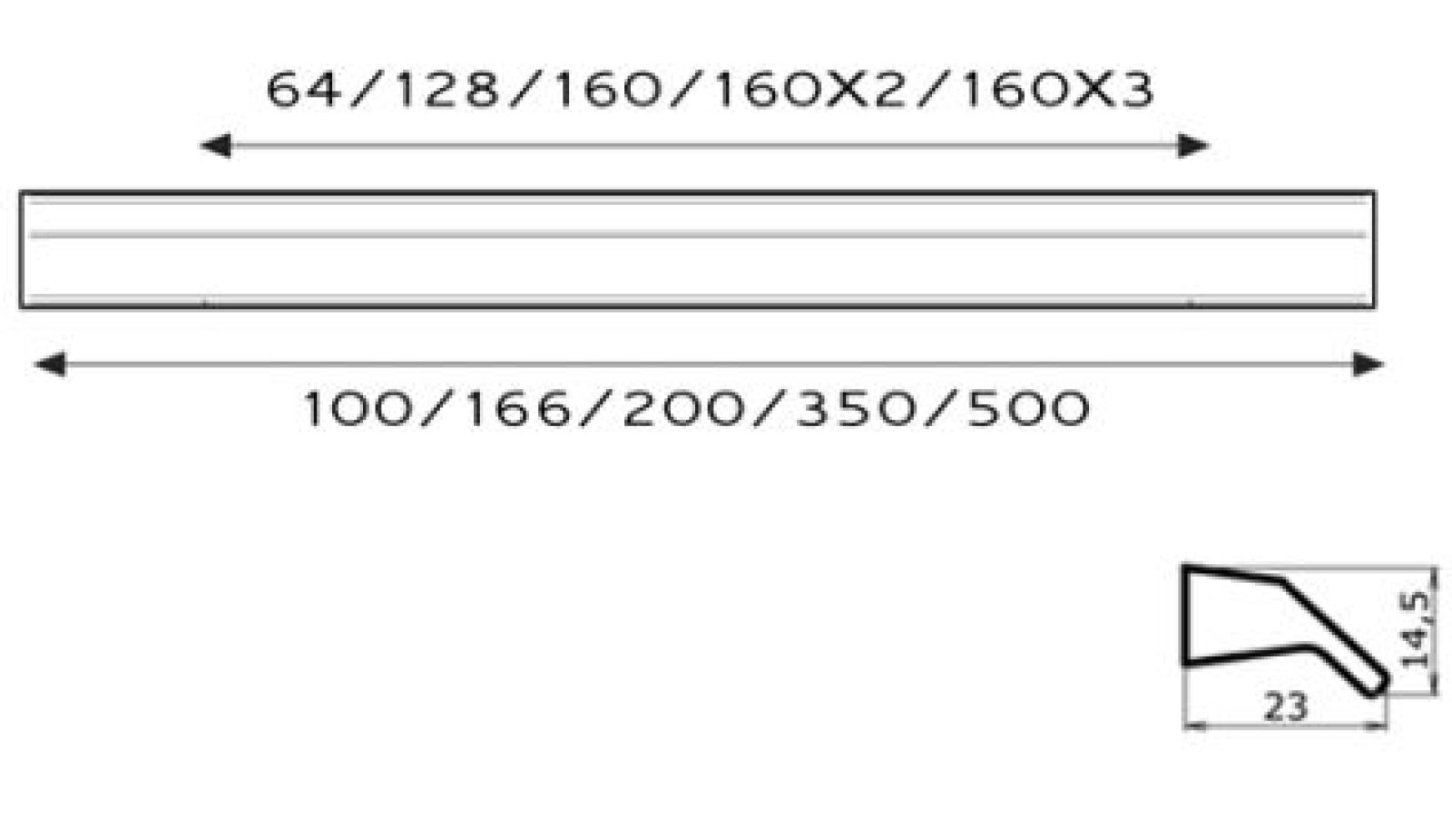 Moebelgriff-Laubach-silber-Kunststoff-laenge-140-47448-technische-zeichnung Griff Laubach Kunststoff Metallfolieneffekt - silber glänzend - 140 mm lang vor weißem Hintergrund