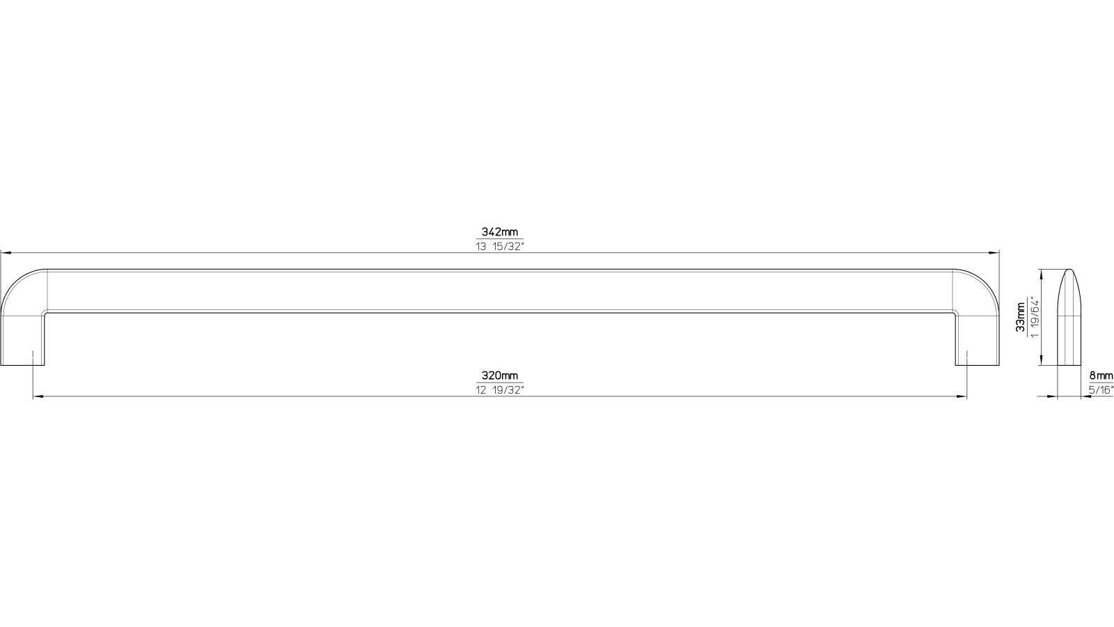 Griff Lauda-Königshofen Druckguss chrom glänzend - 342 mm lang  vor weißem Hintergrund