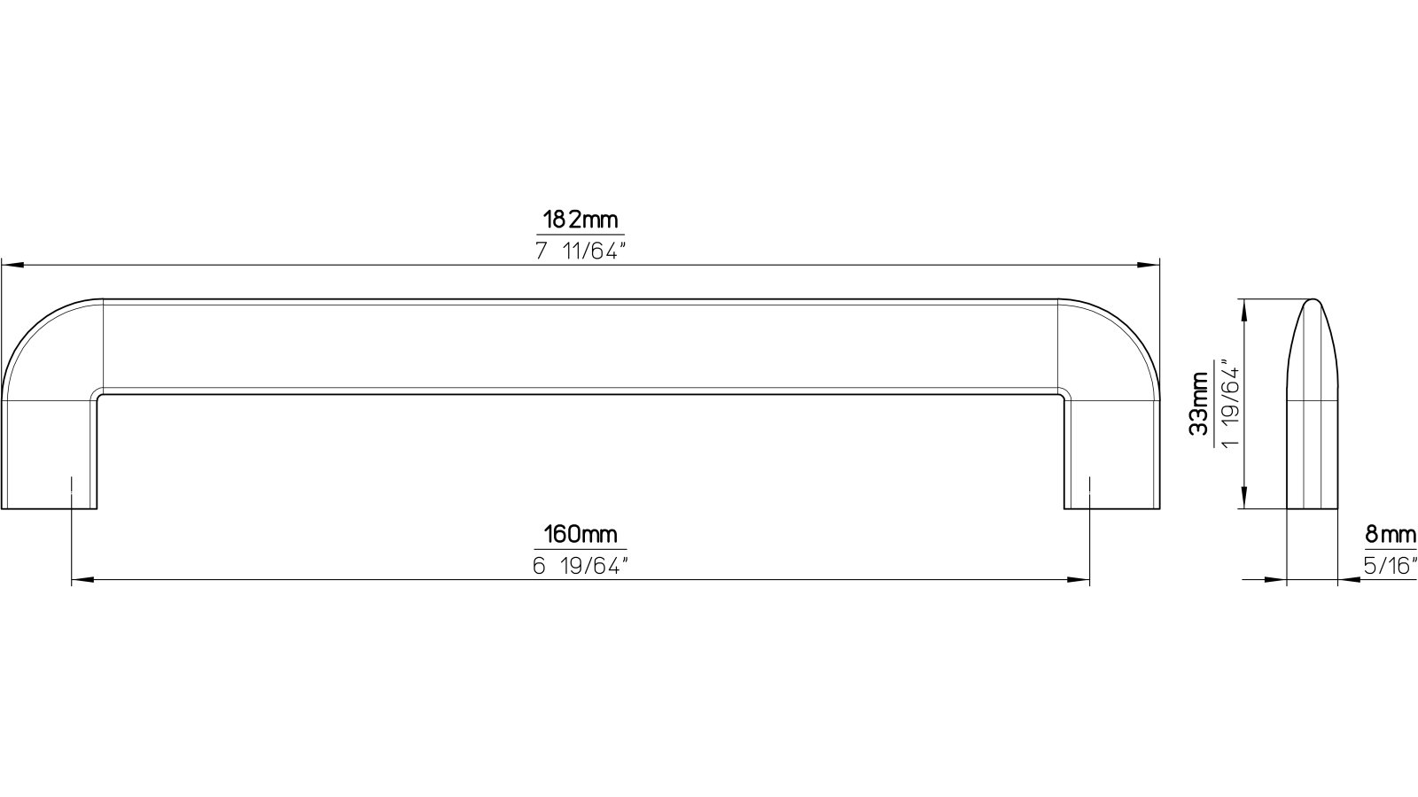 Moebelgriff-Lauda-Koenigshofen-eisen-Eisen-Zinkdruckguss-laenge-182-756312-technische-zeichnung Griff Lauda-Königshofen Druckguss alteisenfarbig - 182 mm lang vor weißem Hintergrund